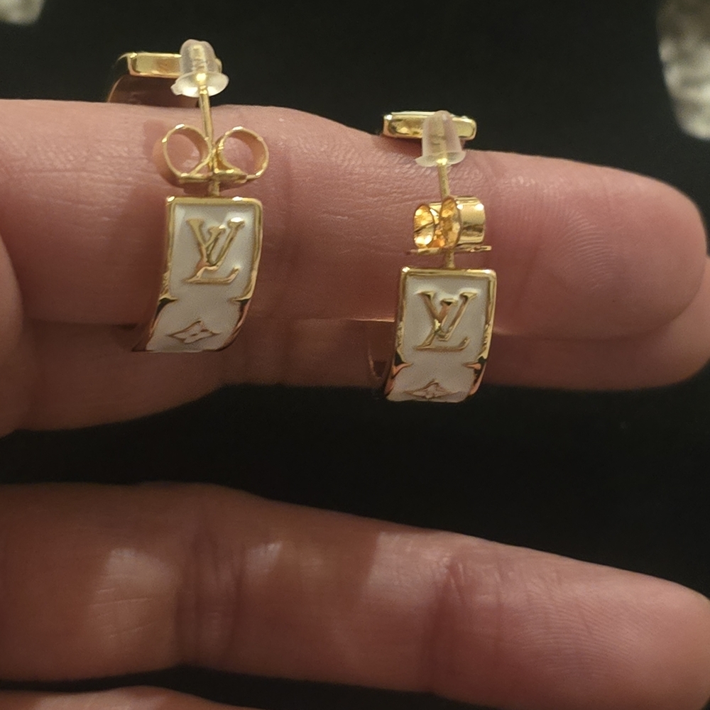 Gold and White Designer Earrings - Picture 4 of 13